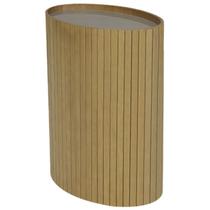 Mesa De Apoio Lateral Oval Tampo Vidro Glow Madeira Amendoa Nacc