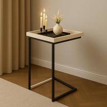 Mesa de Apoio Lateral para Sofá com Espelho e Pés em Ferro JB