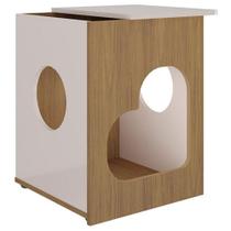 Mesa De Apoio Lateral Tampo Com Nicho E Espaço Pet Artely Carvalho Off White