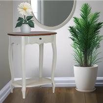 Mesa de Apoio Oval Clássica Decorativa de Madeira com Pés Luiz XV - Branco laca com tampo Imbuia Glazer Mesa de Apoio Oval Clássica Decorativa de Madeira com Pés Luiz XV - Branco laca com tampo Imbuia Glazer
