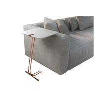 Mesa De Apoio Soft Para Sofá 68x41cm Detalhe em Couro Base Metal Bronze - Bordinhon