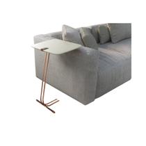 Mesa De Apoio Soft Para Sofá 68x41cm Detalhe em Couro Base Metal Bronze - Bordinhon