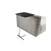 Mesa De Apoio Soft Para Sofá 68x41cm Detalhe em Couro Base Metal Cromado - Bordinhon