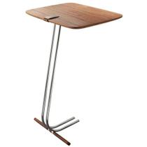 Mesa de Apoio Soft para Sofá Castanho com Base em Metal Cromado