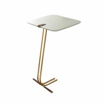 Mesa de Apoio Soft para Sofá Off White com Base em Metal Dourado