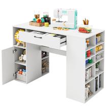 Mesa de Artesanato Giantex 135 cm com 14 Cubos de Armazenamento Branca