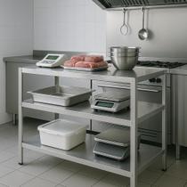 Mesa de Atendimento em Aço Inox com 2 Prateleiras Ideal para Restaurantes, Clínicas e Cozinhas Industriais