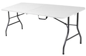 Mesa de banquete dobrável ao meio Cosco de 6 pés branca com alça Mesa de banquete dobrável ao meio Cosco de 6 pés branca com alça
