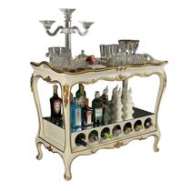 Mesa de Bebidas com Garrafeiro em Madeira Maciça Laca Branca com Apliques Folheados a Ouro Mesa de Bebidas com Garrafeiro em Madeira Maciça Laca Branca com Apliques Folheados a Ouro