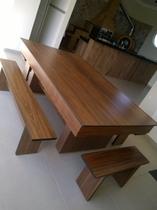 Mesa de Bilhar e Jantar com Quatro Bancos Sedução Carlin Bilhares Superfície em Pedra de Ardósia 20mm 2,20 x 1,20 Freijó Tecido Azul