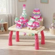Mesa De Blocos Mesinha Atividades Infantil Didática 100 peças Montar