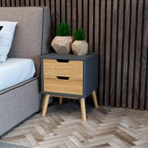 Mesa de Cabaceira 2 Gavetas em Madeira Belize Cinza