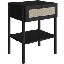 Mesa de Cabeceira 01 Gaveta com Telinha Pés Madeira Moss A03 Nero Preto - Lyam Decor