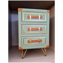 Mesa de Cabeceira 03 gavetas Metal e Couro Formosa