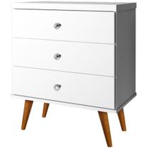 Mesa de Cabeceira 03 Gavetas Status J&A Móveis Branco Brilho