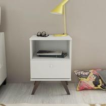 Mesa de Cabeceira 1 Gaveta 1 Nicho com Pés Retrô - Branco