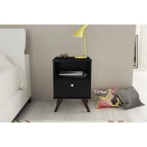Mesa de Cabeceira 1 Gaveta 1 Nicho com Pés Retrô - Preto Mesa de Cabeceira 1 Gaveta 1 Nicho com Pés Retrô - Preto