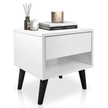 Mesa de Cabeceira 1 Gaveta 38 cm MDF Branco Pés Palito MP Mesa de Cabeceira 1 Gaveta 38 cm MDF Branco Pés Palito MP