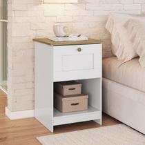 Mesa de Cabeceira 1 Gaveta Americano Branco/Ipê