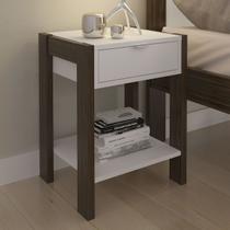 Mesa de Cabeceira 1 Gaveta com Tomada Az1016 Branco/Nogal. - Tecno Mobili