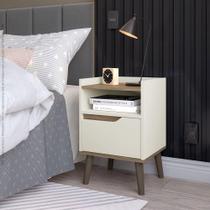 Mesa de Cabeceira 1 Gaveta Gabriela Pés Retrô - Off White/Canela Mesa de Cabeceira 1 Gaveta Gabriela Pés Retrô - Off White/Canela
