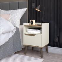 Mesa de Cabeceira 1 Gaveta Gabriela Pés Retrô - Off White/Canela Mesa de Cabeceira 1 Gaveta Gabriela Pés Retrô - Off White/Canela