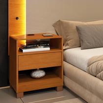 Mesa De Cabeceira 1 Gaveta Orgânica Luna com Carregador USB 100% MDF 46cm Yescasa Marrom Cinamomo