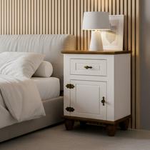 Mesa de Cabeceira 1 Porta e 1 Gaveta Tampo Base e Pés em Madeira Maciça Joy