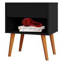 Mesa de Cabeceira 100% MDF Com 1 Gaveta e 1 Nicho Preta - Villare - Robel Móveis