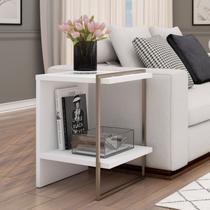 Mesa de Cabeceira 100% MDF com Metalon Infinity Branco Nogal/Off White Mesa de Cabeceira 100% MDF com Metalon Infinity Branco Nogal/Off White