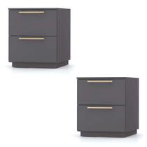 Mesa de Cabeceira 2 Gavetas 50cm Kit 2 Dubai Alasca Vila rica Mesa de Cabeceira 2 Gavetas 50cm Kit 2 Dubai Alasca Vila rica