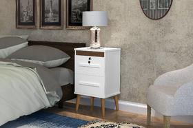 Mesa de Cabeceira 2 Gavetas Branco / Canelato c/ Chave - Trinobel