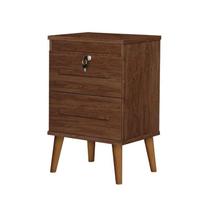 Mesa de Cabeceira 2 Gavetas com Chave Barata Canelato Amêndoa Full