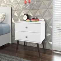 Mesa de Cabeceira 2 Gavetas com Pés Palito em Madeira - Branco Mesa de Cabeceira 2 Gavetas com Pés Palito em Madeira - Branco