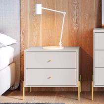 Mesa de Cabeceira 2 Gavetas Jasper 64 Cm Branco/Dourado Mesa de Cabeceira 2 Gavetas Jasper 64 Cm Branco/Dourado