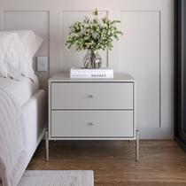 Mesa de Cabeceira 2 Gavetas Jasper 64 cm - Off White Fosco c/ Champanhe