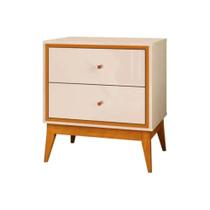 Mesa de Cabeceira 2 Gavetas Lucca Off White e Cedro Naturale