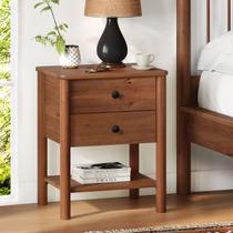 Mesa de Cabeceira 2 gavetas Madeira Apoana Castanho Corrediças Telescópicas