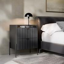 mesa de cabeceira 2 gavetas para quarto cor grafite moderna mdf moriah 45cm cama casal