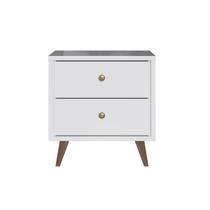Mesa de Cabeceira 2 Gavetas Pés em Madeira MN2020 Branco Decibal