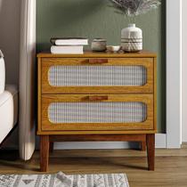 Mesa de Cabeceira 2 Gavetas Santorini Nature 60 Cm com Tela Indiana