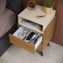 Mesa de Cabeceira 2 gavetas Verona para quarto com pés retrô - Nature com Off White