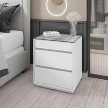 Mesa de Cabeceira 3 Gavetas com Organizador Tampo Vidro Belize