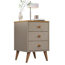 Mesa de Cabeceira 3 Gavetas MDF Retro Pés em Madeira Agata Cor:Cinza Nature
