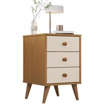Mesa de Cabeceira 3 Gavetas MDF Retro Pés em Madeira Agata Mesa de Cabeceira 3 Gavetas MDF Retro Pés em Madeira Agata