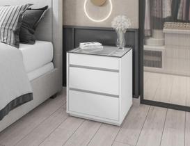 Mesa de Cabeceira 3 Gavetas Porta itens Belize Branco Mesa de Cabeceira 3 Gavetas Porta itens Belize Branco