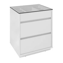 Mesa de Cabeceira 3 Gavetas Tampo de Vidro Taipei Branco Mesa de Cabeceira 3 Gavetas Tampo de Vidro Taipei Branco