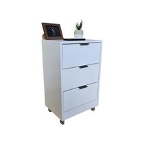 Mesa De Cabeceira 30Cm 3 Gaveta Quarto Pux. Preto Rodinha