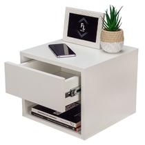 Mesa de Cabeceira 30cm Branco 1 Gaveta Superior e 1 Nicho Decoração Moderna Lateral da Cama Estilo Suspensa no Quarto