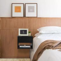 Mesa de Cabeceira 30cm Preta 1 Gaveta e 1 Nicho Decoração Moderna Lateral da Cama Quarto Estilo Suspensa